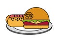 Burger and hot dog on dish food picnic Royalty Free Stock Photo