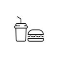 Burger Icon. Chicken burger, burger with cold coffee, burger with cold coffee and french chips icon. flat, vector, color