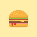 Burger icon, Hamburger fast food symbol, Simple flat design, Vector illustration.