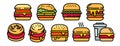 Burger icons set, outline style