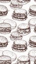 Burger Illustration Pattern on White Background Royalty Free Stock Photo