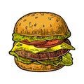 Burger include cutlet, tomato, cheese, cucumber and salad on white background