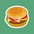 Burger include cutlet, tomato, cheese and salad. Vector flat illustration