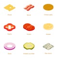 Burger ingredient icons set, cartoon style