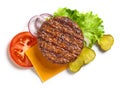 burger ingredients on white background