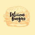 Burger ison. Fast food emblem. Retro design. Royalty Free Stock Photo