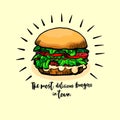 Burger ison. Fast food emblem. Retro design. Royalty Free Stock Photo