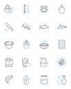 Burger Joint linear icons set. Patties, Bun, Fries, Cheese, Ketchup, Mustard, Pickles line vector and concept signs