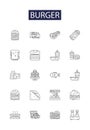 Burger line vector icons and signs. hamburger, meat, food, sandwich, fast, bun, beef,tasty outline vector illustration
