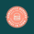 Burger logo. retro styled fast food emblem, badge. Royalty Free Stock Photo