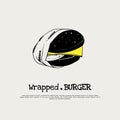 Burger logo with white wrap and yellow cheese design for burger shop template design Royalty Free Stock Photo