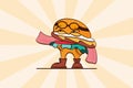 Burger mascot say Hi! in retro style, perfect for t shirt design and fast food logo Royalty Free Stock Photo