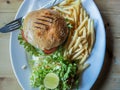 Burger meal served in an open restaurant in hills