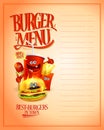 Burger menu list design, illustration with cartoon personages