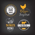 Burger menu restaurant badges. Fast food design template. Royalty Free Stock Photo