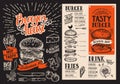 Burger menu. Vector food flyer for restaurant and cafe. Design t