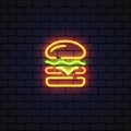 Burger neon icon on light background for decoration design. Vector illustration