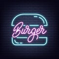 Burger. Burger neon sign. Neon glowing signboard banner design