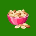 Bowl of peeled peanuts vector Illustration