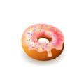 Donut isolated background. Cute pink donut. Colorful and glossy donut with pink glaze and multicolored powder. Realistic vector Royalty Free Stock Photo