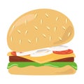 Burger with onion, salad, tomato, cheese and cutlet vector illustration design isolated Royalty Free Stock Photo