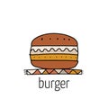 Burger, outline simple style. fast food design icon for print, web or mobile app