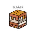 Burger, outline simple style. fast food design icon for print, web or mobile app