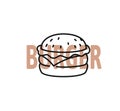 burger outline with text on white