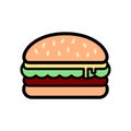 Burger with outline on white background. Delicious burger drawing.
