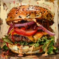 Burger Painting With Onions and Tomatoes Royalty Free Stock Photo