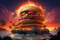 Burger paradise, flame-kissed perfection, an ideal poster and menu centerpiece