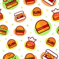 Burger pattern. Hamburger food for restaurant paper, barbecue or sandwich with beef, delicious meat wrapping design