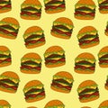 Burger Pattern. Hand Drawn Illustration. Bright Cartoon Illustration For Menu Design, Fabric And Wallpaper.