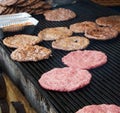 Burger patties preparation on barbecue grill at the Croatian street market