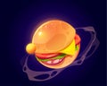 Vector cartoon hamburger planet in outer space