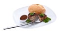Burger on a plate isolated on white Royalty Free Stock Photo