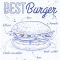 Burger recipe on a notebook page