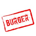 Burger red rubber stamp isolated on white.