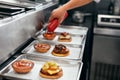 Burger Restaurant. Closeup Chef Cooking Burgers In Kitchen. Royalty Free Stock Photo