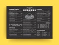 Burger restaurant menu layout design brochure or food flyer template vector illustration. Royalty Free Stock Photo