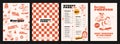 Burger retro cartoon fast food posters and cards. Menu, invitation, stories template. Royalty Free Stock Photo