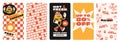 Burger retro cartoon fast food posters and cards. Social media templates stories posts.