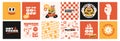 Burger retro cartoon fast food posters and cards. Social media templates stories posts. Royalty Free Stock Photo