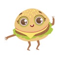 Burger Sandwich Cute Anime Humanized Cartoon Food Character Emoji Vector Illustration