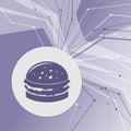 Burger, sandwich, hamburger icon on purple abstract modern background. The lines in all directions. With room for your advertising