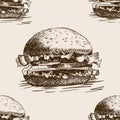 Burger sandwich sketch seamless pattern vector