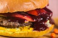 Burger with sea-buckthorn sauce Royalty Free Stock Photo