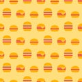 Burger seamless pattern. Burger of different types in retro color palette. Food concept in flat design