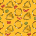 Burger seamless pattern. Fast food background. Vector illustration