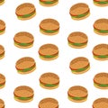 Burger Seamless Pattern. Flat, Vector. Textiles, Wrapping Paper, Wallpaper, Background. Street Fast Food, Hamburger.